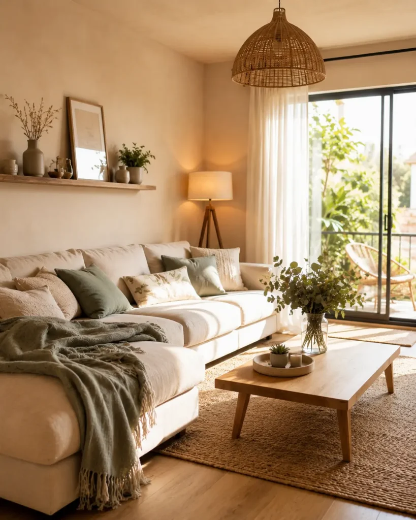 Séjour lumineux préparé pour valoriser un logement en location courte durée à Gaillac, Albi ou Lavaur.
